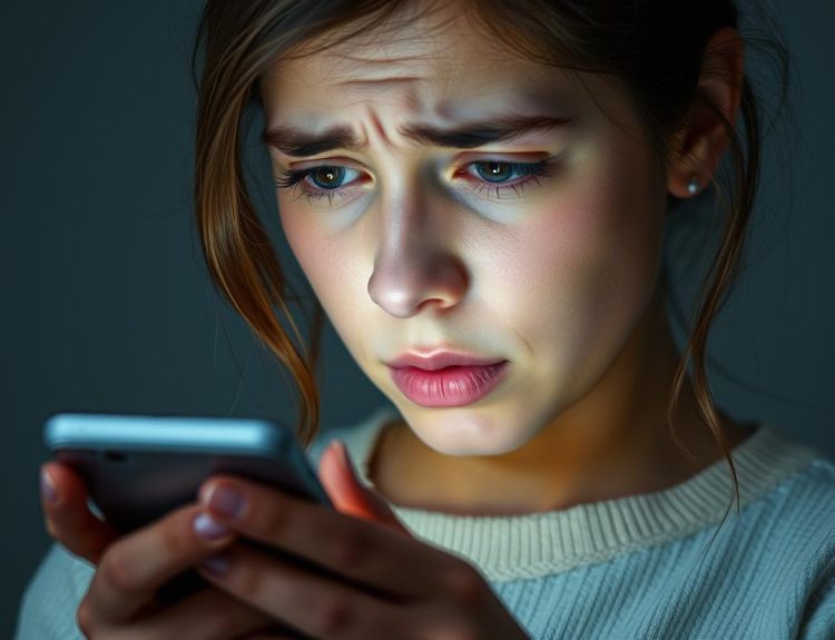 A person looking anxious while checking their phone, representing anxious attachment behavior