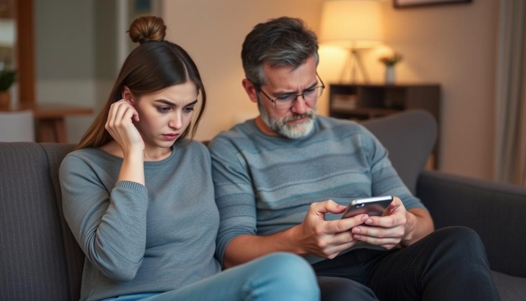 A person looking worried while their partner is on phone, showing signs of anxious attachment in a relationship