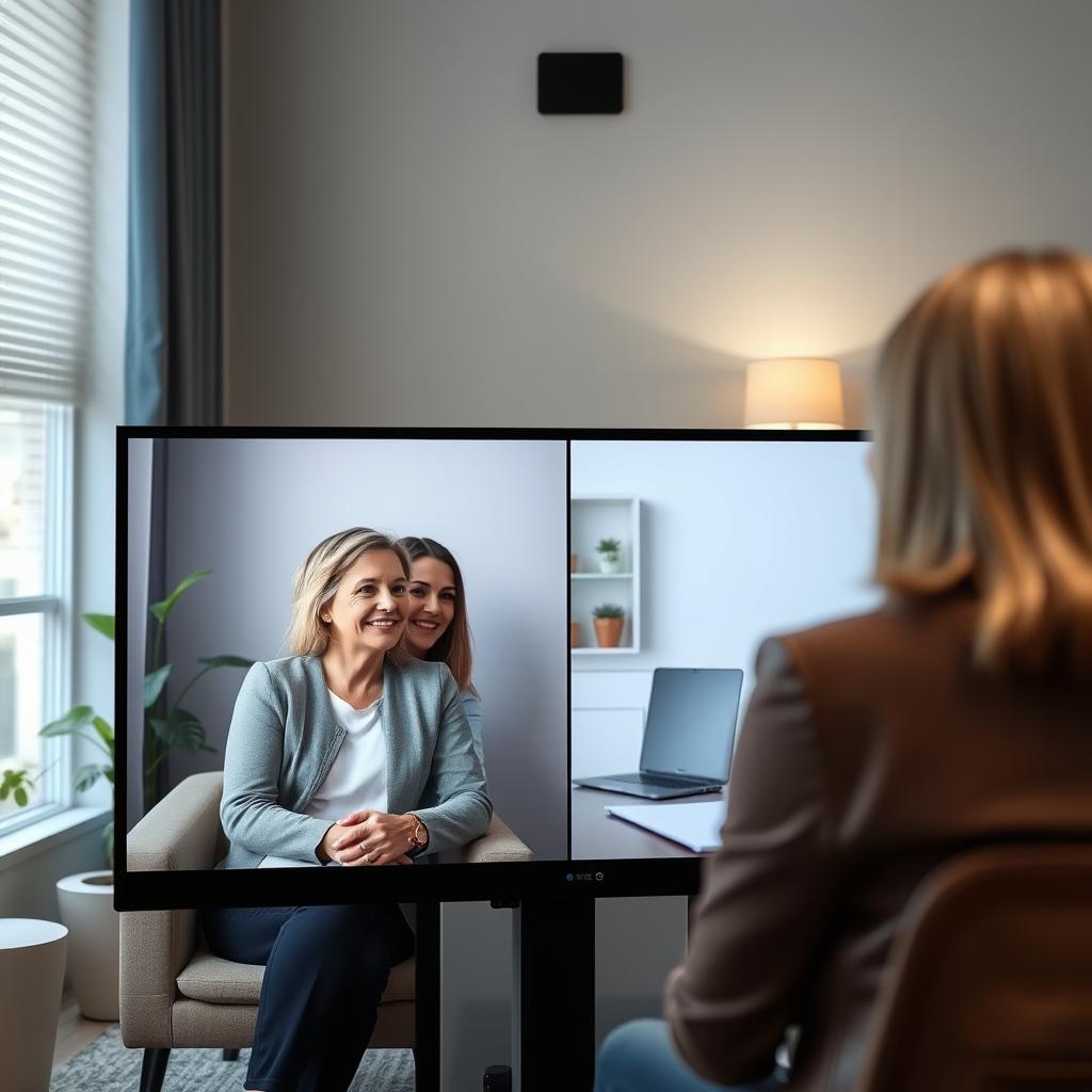 Couple and therapist in video session