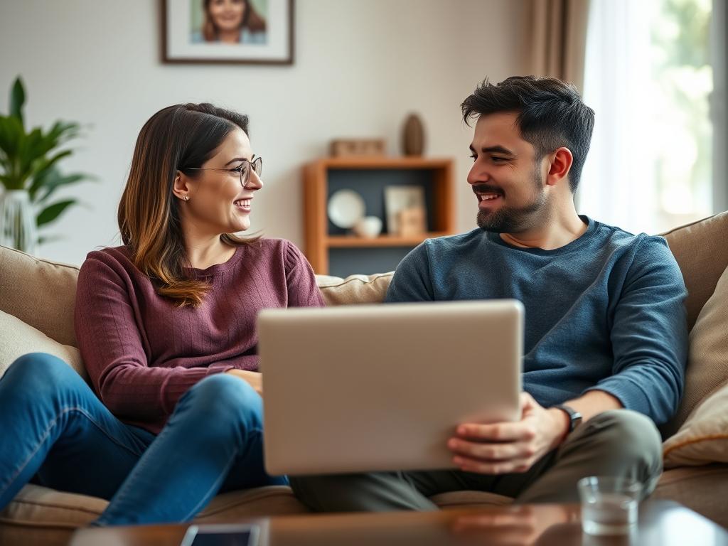 Couple participating in online therapy from home Couple participating in online therapy from home