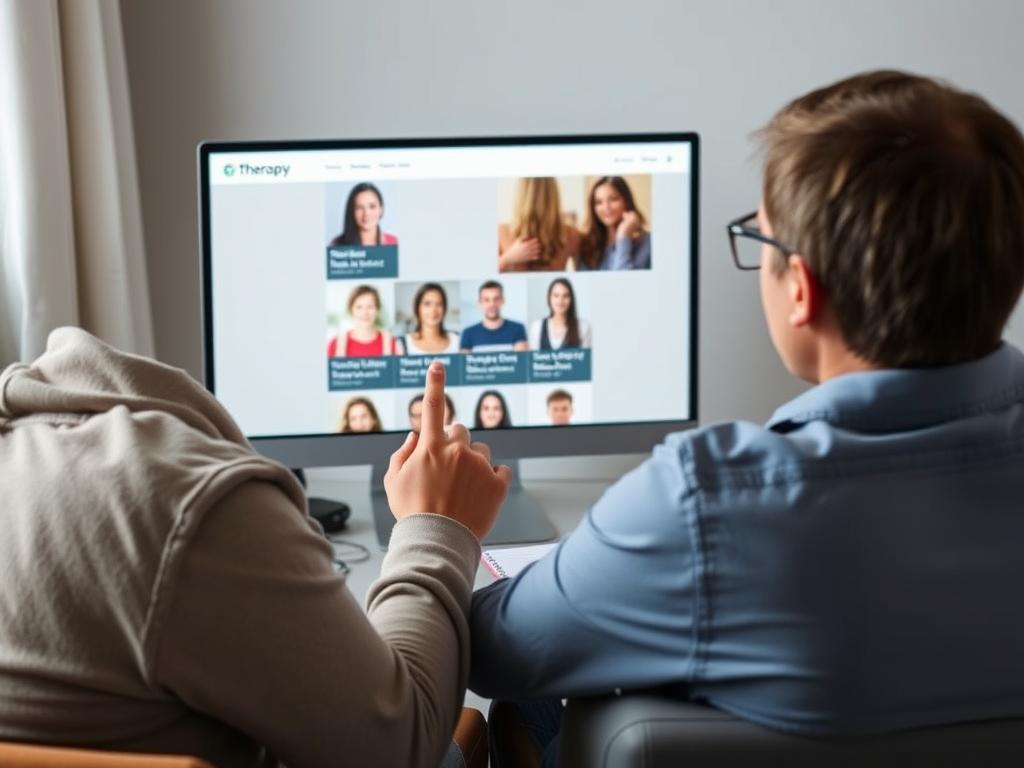 Couple reviewing therapist profiles online Couple reviewing therapist profiles online
