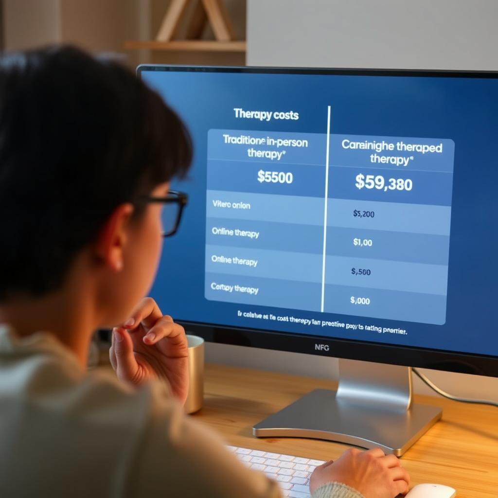 Person comparing therapy costs on computer