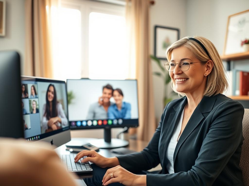 Therapist conducting an online couples therapy session Therapist conducting an online couples therapy session