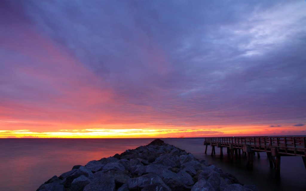 Romantic sunset at South Pointe Park, Miami